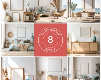 Coastal frame mockup bundle, Frame mockup bundle, Beige colours, Coastal house interior, PSD smart object, Digital download