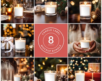 Christmas Candle Mockup Bundle, Label mockup, Christmas candle Branding, PSD smart object, Instant download