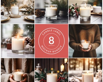 Winter Candle Label Mockup Bundle, Candle mockup, Winter decor, Label Branding, PSD smart object, Instant download