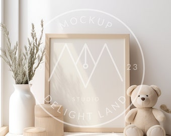 Nursery with frame mockup, Vertical frame, Neutral color, Nursery wall art mockup, PSD smart object, Instant download