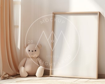 Nursery frame mockup, 3:4 ratio, Frame on floor, Nursery mockup, Neutral colours, PSD smart object, Instant download