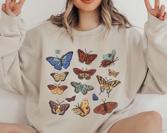 Butterflies Sweatshirt, Butterfly Lover Sweater, Botanical Sweat, Gift For Nature Lover, Butterfly Party Sweater, Butterfly Wings Sweatshirt