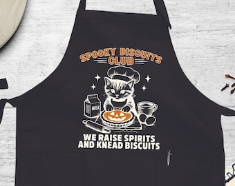 Cat Baking Apron, Spooky Biscuits Club Apron, Funny Halloween Apron, Mom Kitchen Apron, Cat Mom Gift, We Raise Spirits And Knead Biscuits