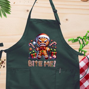 Man Christmas Apron, Bite Me Gingerbread Man Apron, Christmas Dad Gift, Christmas Cookie Apron, Holiday Apron, Gingerbread Apron,Xmas Baking