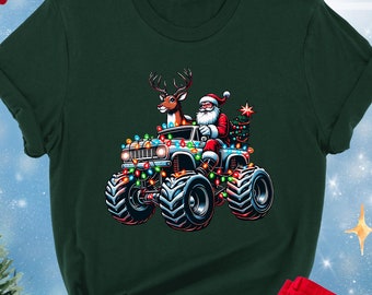 Monster Truck Christmas Shirt, Christmas Santa Shirt, Youth Boys Christmas Shirt, Mens Christmas Shirt, Holiday Gift For Boy, Truck Kids Tee