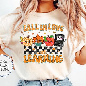 Comfort Colors® Fall In Love With Learning Shirt, Pumpkin Teacher Tee, Cute Autumn Classroom T-Shirt, Fall Reading Tshirt, Fall Teacher Gift