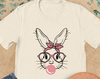 Bunny With Bandana And Glasses Shirt, Cute Easter Bunny Shirt, Leopard Glasses Bunny, Womens Easter Bunny, Bunny With Glasses, Easter Gift
