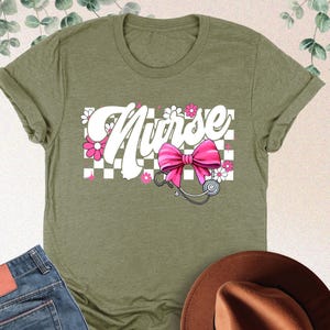 Coquette Nurse Bow Shirt, Checkered Nurse Shirt, Cute Nurse's Day Gifts, Nurse Appreciation Tee, Nursing Student Shirt, Gift For New Nurse