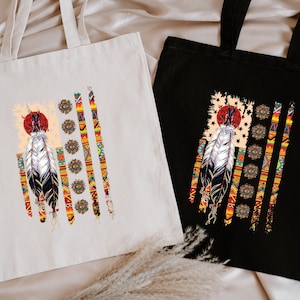 American Native Tote Bag, Native Feather Tote Bag, Western Native Bag, Proud Native American  Bag, Indigenous Gift, Indigenous People's Day