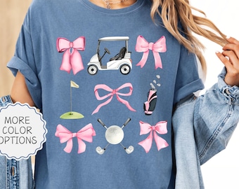 Comfort Colors® Preppy Coquette Golf Shirt, Golf Season Shirt For Woman, Cute Golf Tee, Golf Gifts, Golf Lover Tshirt, Woman Golfer Shirts