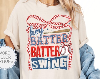 Comfort Colors® Hey Batter Batter Swing Shirt, Coquette Baseball Shirt, Baseball Lover, Baseball Mom Shirt, Game Day Tee, Sports Mom Gifts