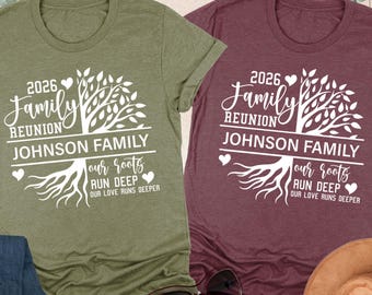 Personalized Family Reunion Tree Shirts, Our Roots Run Deep Shirt, Our Love Runs Deeper, Custom Family Name, Matching Family Reunion Gifts
