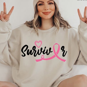 Survivor Sweatshirt, Breast Cancer Sweater, Pink Ribbon Sweater, Breast Cancer Survivor Gift, Cancer Awareness Sweatshirt, Motivational Gift