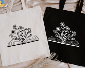 Flower Book Tote Bag, Book Lover Bag, Gift For Bookworms, Floral Book Lover Tote Bag, Book Lover Gift, Funny Reading Tote Bag,Gift For Women