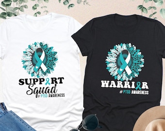 PTSD Awareness Shirt, PTSD Warrior Shirt, PTSD Support Squad, Teal Ribbon Sunflower Tee, Mental Health Gift, Post-Traumatic Stress Disorder