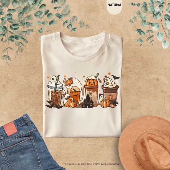 Halloween Ghost Coffee Shirt, Halloween Coffee Lover  Gift, Halloween Pumpkin Spice Latte Tee, Ghost Pumpkin Coffee Shirt, Spooky Season Tee