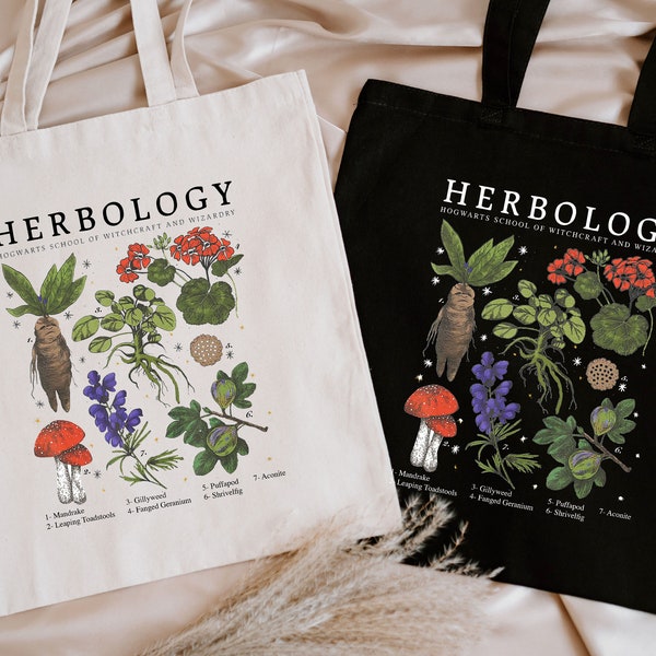 Herbology Plants Tote Bag, Herbology Tote, Harry Pottery Gifts, Plant Wizard Pottery, Plant Lover Gift, Magical Plants, Botanical Gifts
