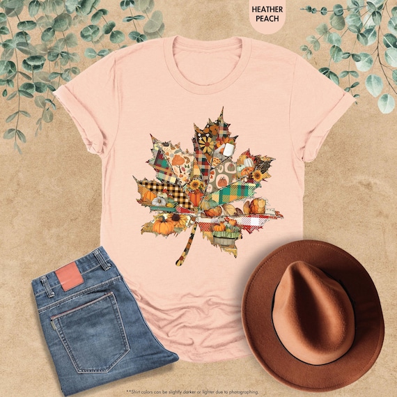 Preppy Fall Shirt, Patchwork Leaf Shirt, Fall Leaves Shirt, Pumpkin Season Shirt, Cozy Vibes, Fall Lover Gift, Cute Woman Fall Sweatshirt