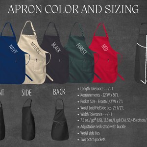 aprons with different colors and sizes on them