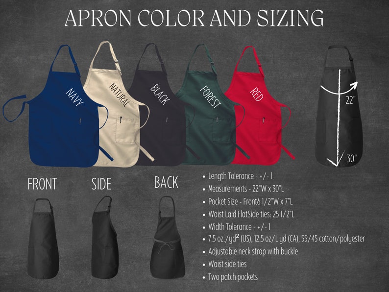 aprons with different colors and sizes on them