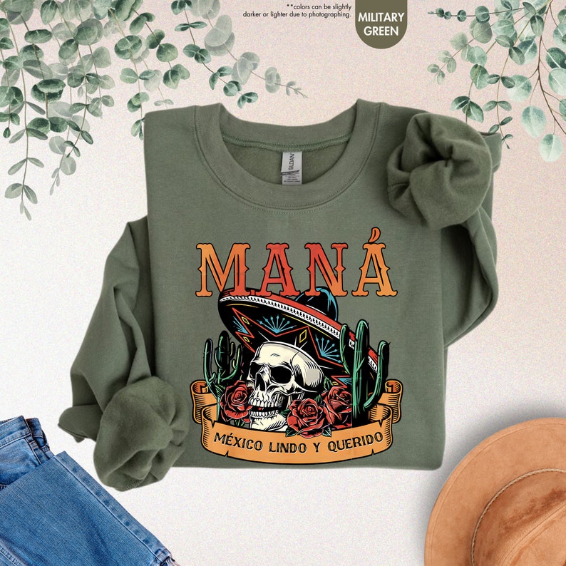 a green shirt with a skull wearing a sombrero