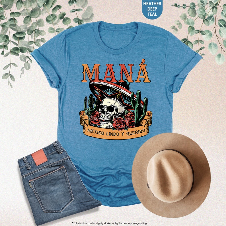 a blue shirt with a skull wearing a sombrero