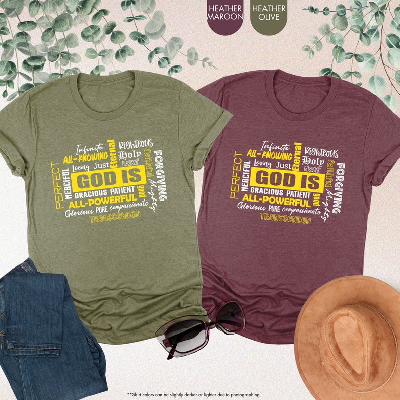 three t - shirts and a hat on a table