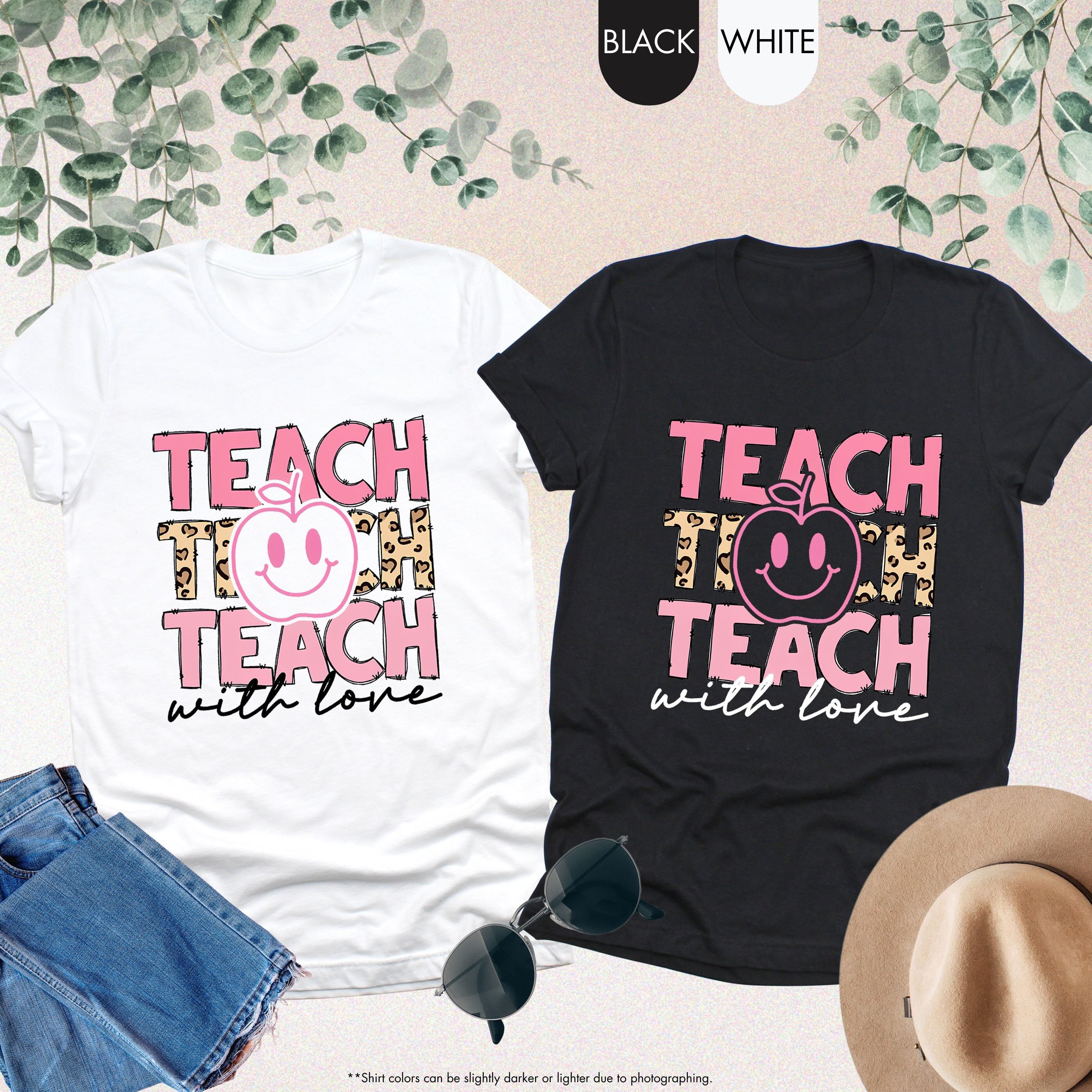 Teach Teach Teach With Love Shirt, Leopard Teacher Shirt, Back To School Teacher Shirt, First Day Of School Teacher Sweatshirt,Teacher Shirt