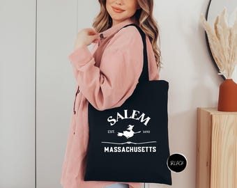 Salem Massachusetts Tote Bag, Salem Halloween Tote Bag,Salem Witch Tote,Halloween Witch Bag,Spooky Women Tote Bag,Witch Broom,Halloween Tote