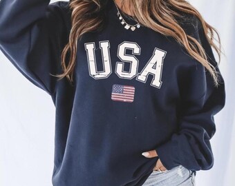 USA Sweatshirt with American Flag Patriotic Unisex Crewneck Unisex USA Pullover 4th of July Shirt American Pride Sweatshirt USA Tee