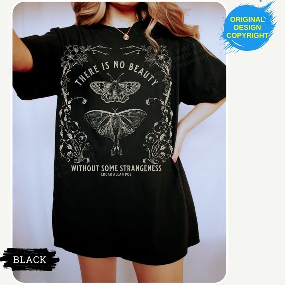 Dark Academia t-shirt dress moth shirt poetry tshirt Edgar Allen Poe Unisex cotton Bookish clothes festival outfit fairycore cottagecore tee