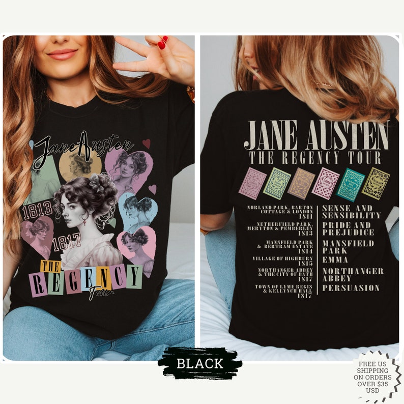 Jane Austen Gift Pride and Prejudice Y2K Shirt Swift Era Tour T-shirt Bookish Dark Academia Clothing Reading Shirt Downtown Girl Taylor Tees Black