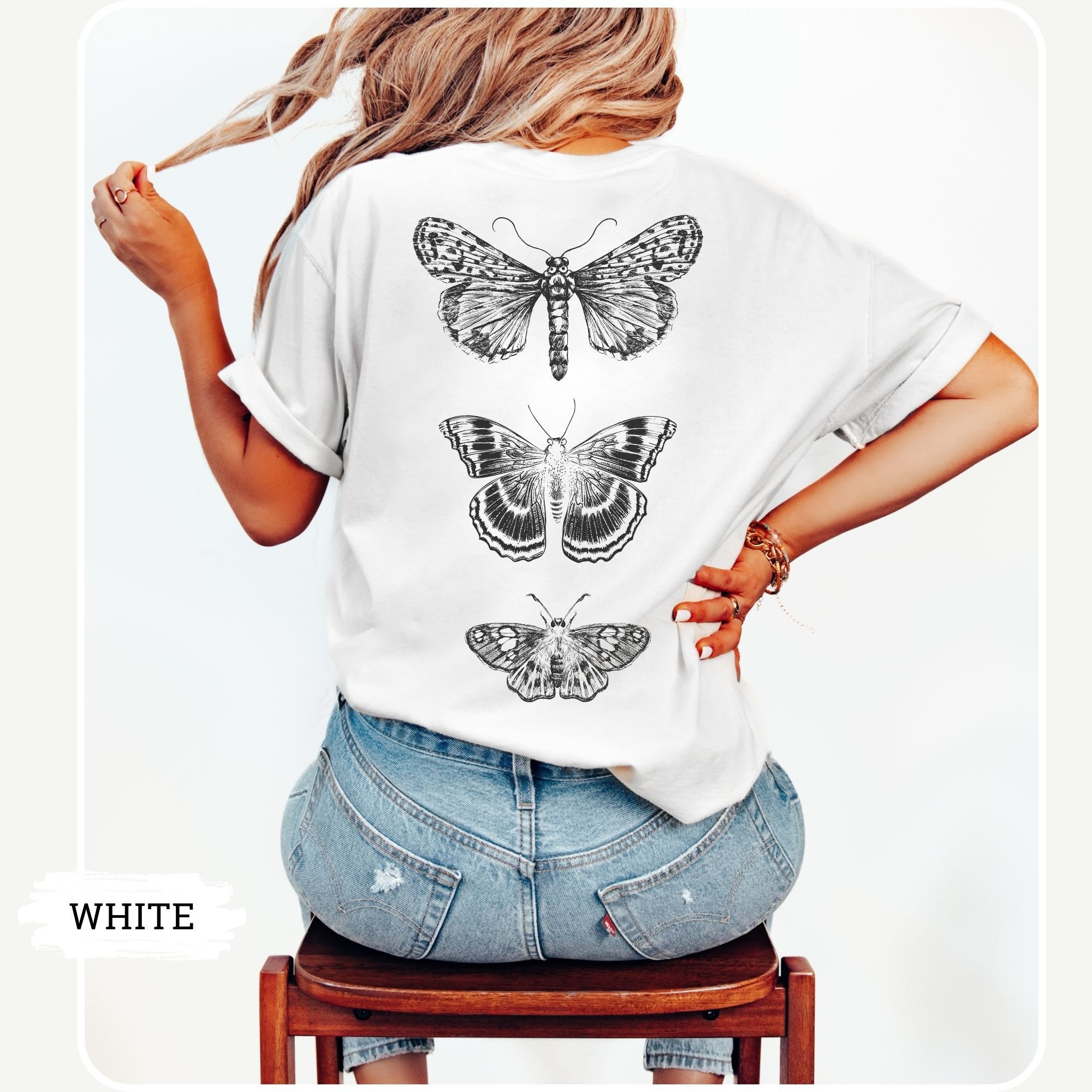 Moth shirt 100 percent cotton comfort colors t-shirt cottagecore tshirt goblincore clothes design on back dark academia boho butterfly shirt