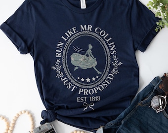 Camiseta Orgullo y prejuicio Corre como el Sr. Collins Camiseta recién propuesta Elizabeth Bennet Jane Austen Regalo para lectora Romance Literario Regalo para ella