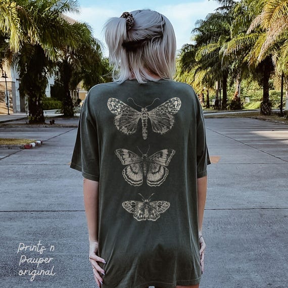 Moth shirt 100 percent cotton comfort colors t-shirt cottagecore tshirt goblincore clothes design on back dark academia boho butterfly shirt