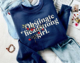 Sudadera de Orgullo y Prejuicio. Chica obstinada y testaruda. Jane Austen. Manga larga, cuello redondo, estampado floral. Regalo literario para amantes de los libros. Jersey cómodo.
