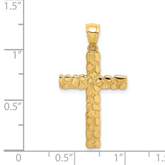 Cross With Nugget Texture in 14K Yellow Solid Gold, Religious Jewelry ...