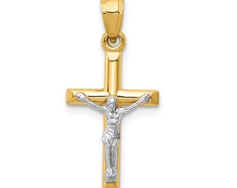 Minimalist Gold Cross Necklace, Religious Pendant,  Cross Pendant, Religious Jewelry Gift, 14k Two-tone Hollow Crucifix Charm