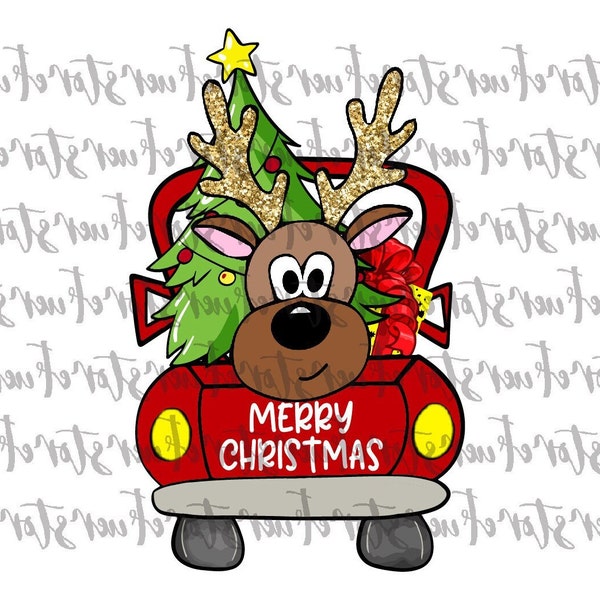 Deer Truck PNG, Reindeer Truck PNG, Reindeer Christmas, Christmas PNG,  Christmas Clipart, Christmas Truck png, Red Truck png, Truck Tree
