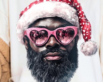Père Noël noir png, png rose de Noël, lunettes de soleil de Père Noël png, png joyeux Noël, png de père Noël drôle, png de Noël, vacances sublimation téléchargement numérique