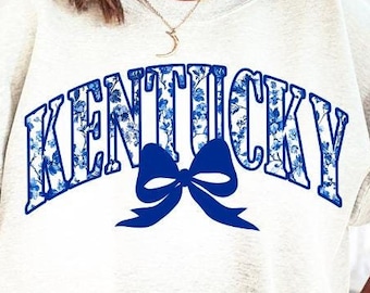 Kentucky PNG Kentucky State PNG Kentucky Blue Floral coquette bow Sublimation Design Varsity Style Kentucky Shirt PNG Blue Floral Aesthetic