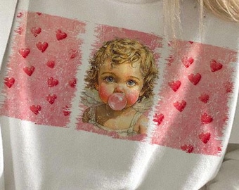 Retro Cupid Valentines Day Blowing Bubble PNG, Vintage Valentines Day png, Retro Valentine png, Valentines Day png, Cupid png, Love Png