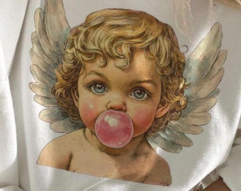 Retro cupid blowing bubble png, Vintage Valentines day png, Cupid PNG, Xoxo Love Hearts Valentine Sublimation, Retro Valentine png, Baby png