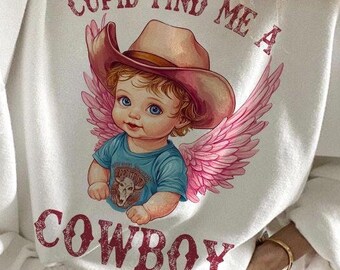 Cupid Find Me A Cowboy PNG, Retro Valentine png, Funny Valentines day png, Western Cowboy Png, Western Sublimation Png, Valentine png design