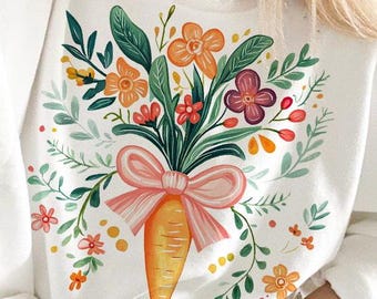 Boho Easter PNG, Easter flowers png, Carrot png, coquette carrot png,Floral easter png, Retro flowers png,Sublimation Boho Floral Carrot Png