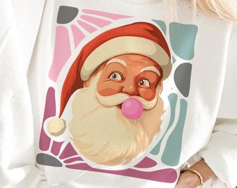 Santa png, Merry christmas png, Retro christmas png, Christmas sublimation design, boho christmas, Retro Santa Christmas Blowing Bubble PNG