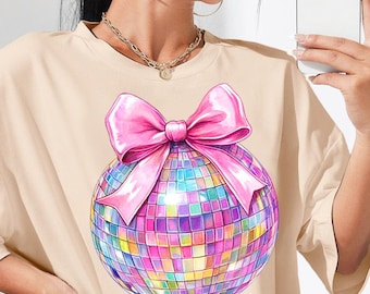 Disco ball coquette bow png, New year png, Christmas png, Christmas sublimation, Trending png, New year 2025 png, 2025 png, disco ball png