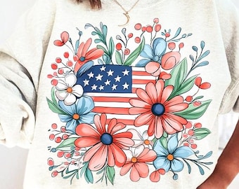 American flag PNG, Boho patriotic png, Boho Usa png, Floral america png, bless America png, 4th of july png, Patriotic Sublimation Design