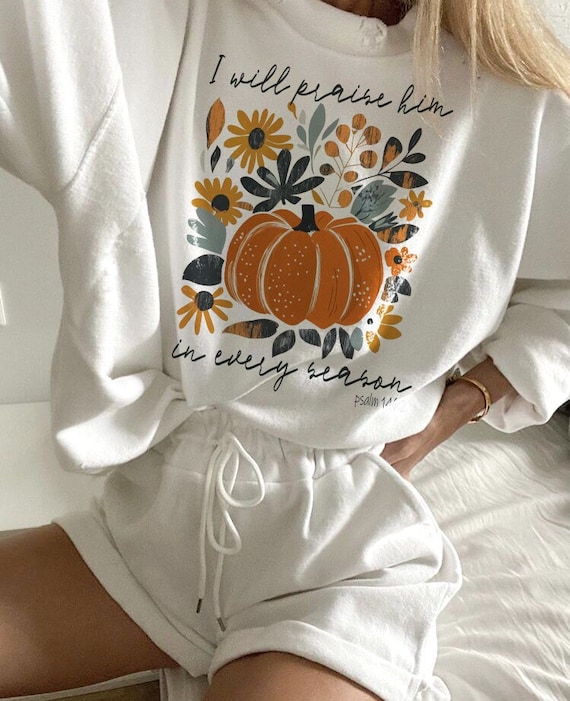 In Every Season I Will Praise Him PNG, Christian Fall PNG, Psalm 146:2 Png, Boho fall png, Boho pumpkin png, Autumn png, Christian Faith Png