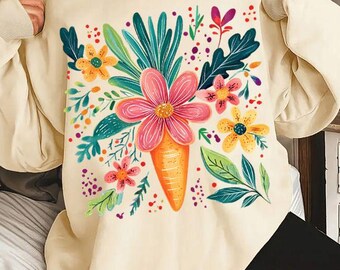 Boho Easter PNG, Easter flowers png, Carrot png, coquette carrot png,Floral easter png, Retro flowers png,Sublimation Boho Floral Carrot Png